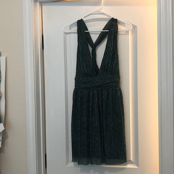 Ailey Gold and Teal Blue Skater Dress - Picture 3 of 4